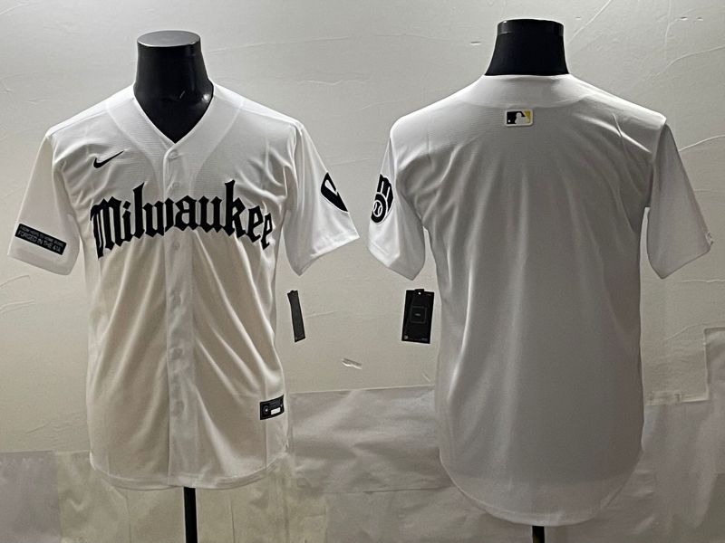 Men 2025 Milwaukee Brewers Blank White Five generations Joint Name Nike MLB Jersey style 02